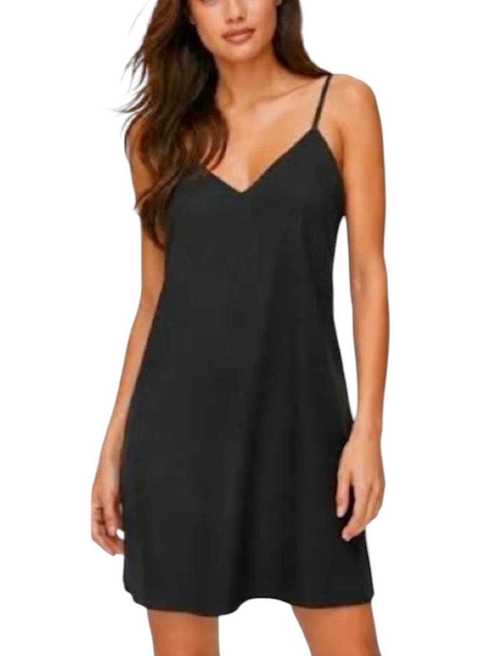 TNA Black Yirrell Mini Dress Adjustable Spaghetti Strap Deep V Neck Medium
